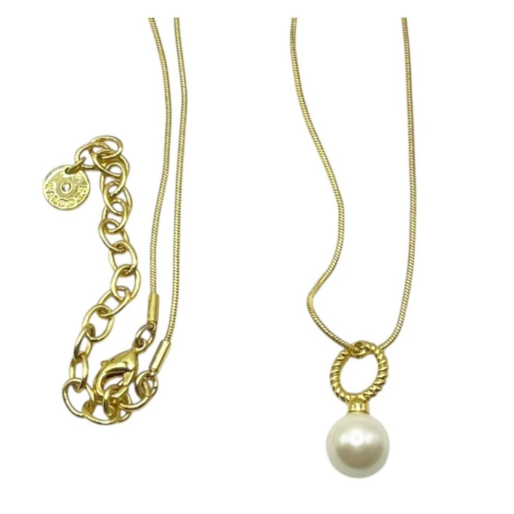 Talbots Gold Tone Imitation Pearl Dangle Pendant Necklace Snake Chain Classic